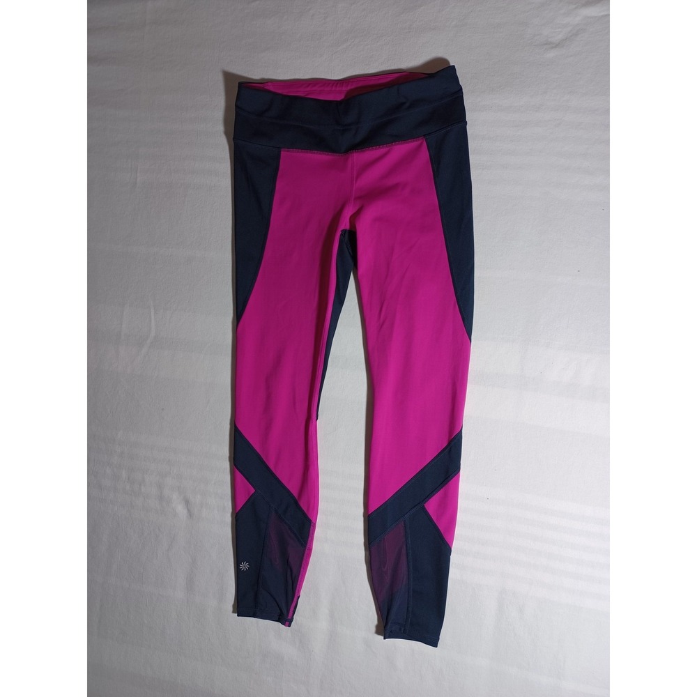 Athleta Leggings‎ Womens Small Pink Navy Colorblock Ankle Mesh Pocket Running